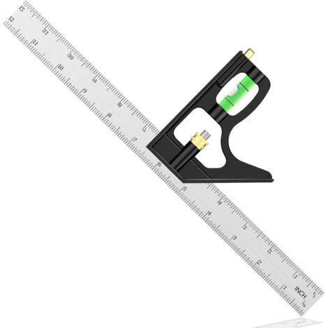 Squadra combinata in acciaio inox da 300 mm - Squadra per falegnameria regolabile a 45/90 gradi con livella a bolla - Strumento di misurazione per ingegneri/falegnami/artigiani del legno (1/4)