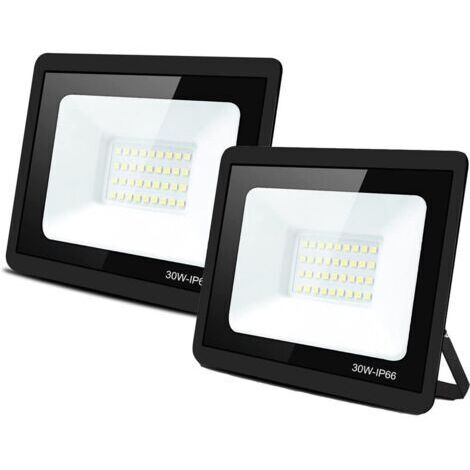 Set di 2 proiettori LED da esterno da 30 W a luce bianca fredda, IP66, impermeabili, per giardino. (1/4)