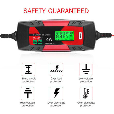 Caricabatterie e mantenitore di carica intelligente e automatico da 6V/12V 4A con display LCD, funzione di riparazione a impulsi per auto, moto, barche e altro (spina UE).
