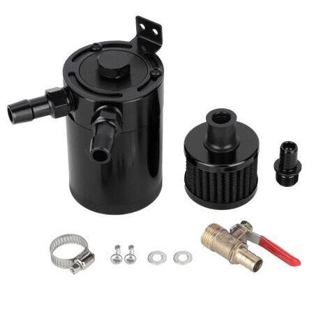 Serbatoio universale di recupero olio in lega di alluminio con kit accessori a 2 porte (nero)