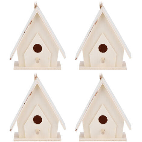 Mini casette per uccelli in legno da appendere, 4 pezzi, nidi, gabbie, decorazioni artigianali per giardino e cortile. (1/5)