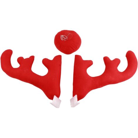 Corna di renna natalizia per auto, corna di renna per auto, 2 corna, 1 naso, morbido e confortevole, kit di decorazione di corna di renna rossa per la festa di Natale (1/4)