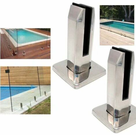 Confezione da 2 morsetti in vetro per scale - Acciaio inossidabile 304 - Fissaggio per ringhiera piscina, balcone (modello a colonna quadrata in acciaio inossidabile) (1/4)
