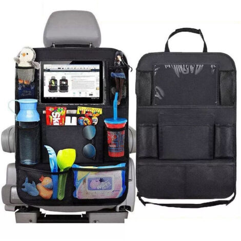Organizer per auto a 2 pezzi, protezione per sedile posteriore, tappetini antiurto per bambini, protezione impermeabile per schienale auto, supporto trasparente per tablet, portaoggetti per auto, tasc (1/4)