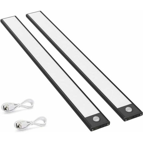Confezione da 2 luci LED con sensore di movimento per mobili, luci da cucina da 150 lm con batteria ricaricabile, illuminazione USB, accensione/spegnimento automatico. (1/4)