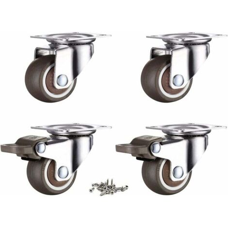 Set di 4 ruote per mobili da 38 mm con freni a vite e gomma, adatte per pallet (38 mm) (1/5)