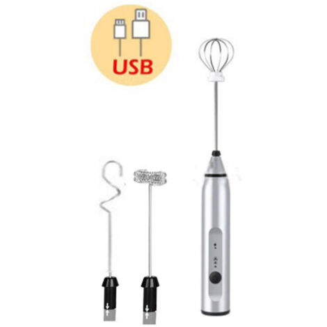 Schiumalatte elettrico portatile, frusta per schiuma con batteria ricaricabile USB, 3 velocità, schiumatore per latte, cappuccino, cioccolata calda, uova, argento (1/4)