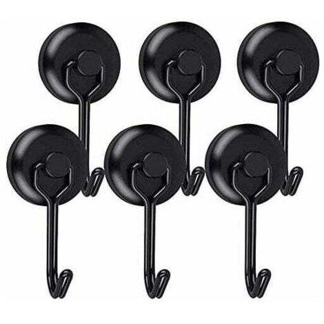 T-Audace Confezione da 6 potenti ganci magnetici per frigorifero, ganci da cucina girevoli al neodimio neri, ganci per tovaglie, ganci da tavolo (1/4)
