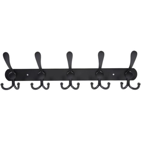 (Nero) Appendiabiti da parete - 5 ganci diversi, robusto appendiabiti in acciaio inox per vestiti, asciugamani, borse, accappatoi, zona d'ingresso del bagno (1/4)