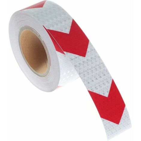 Nastro riflettente di avvertimento KZQ 25m×5cm, alta visibilità/intensità, freccia rossa/bianca, per segnalazione (1/4)