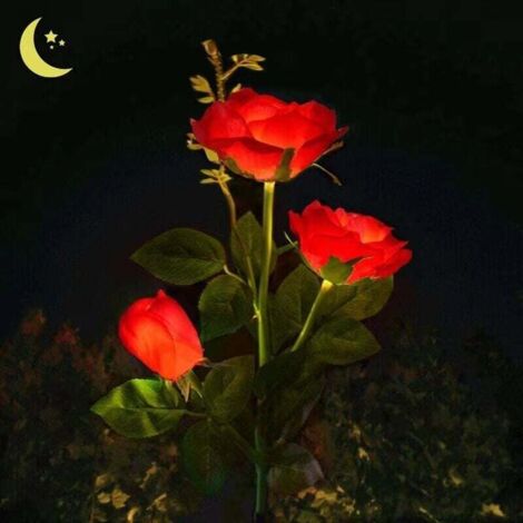 Luci solari da esterno, luci da giardino con 3 rose, luci solari da giardino wireless a LED, decorazione solare per patio/sentieri/prato/terrazza/Natale (rosso) (1/4)