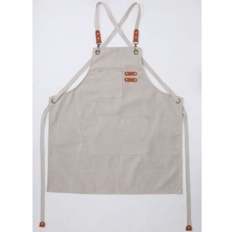 Grembiule da cucina (beige) per uomo, grembiuli in tela con 3 tasche, grembiule impermeabile e regolabile per barbecue, ristorante, giardino, falegname, 78 x 68 cm (1/4)