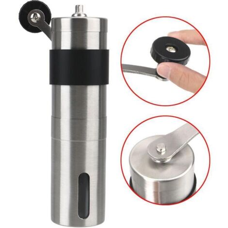 Macinacaffè portatile, manuale, in acciaio inox, a manovella, 18 cm, con rivestimento in silicone nero lucido (1/3)
