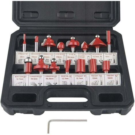 Set di 15 punte per fresatrice da 1/4" 6,35 mm, punta in carburo di tungsteno, gambo in acciaio forgiato. (1/4)