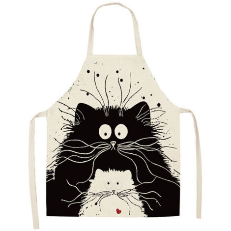 Grembiule a forma di gatto, grembiule da cucina in lino per grigliare, cucinare e dipingere, per uomo e donna, regalo per papà e mamma (1/4)