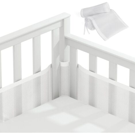 Paracolpi per lettino, paracolpi per culla, fodera in rete 3D, sicuro per la circolazione dell'aria nella culla, adatto a tutti i tipi di culla (bianco) (1/4)