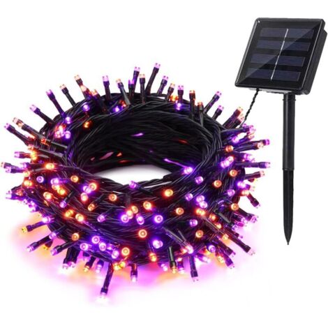 Luci solari a stringa arancione viola, 12 m, 100 LED, luci solari a stringa per esterni, impermeabili, 8 modalità, illuminazione decorativa per giardino, recinzione, albero, festa di nozze (1/4)