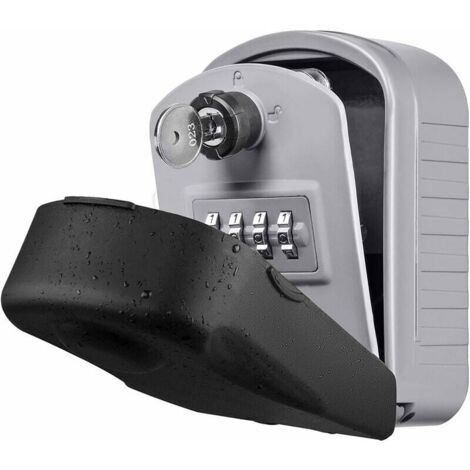 KZQ Key Safe [Nuova Generazione] Grande cassaforte per esterni con 4 codici di emergenza e chiavi. Impermeabile e antiruggine. Cassetta portachiavi da parete per scuole, uffici e fabbriche (grigio). (1/5)