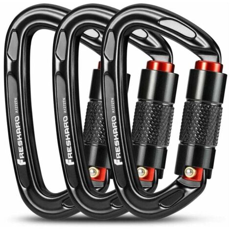 Moschettone da arrampicata KZQ (25 kN/2550 kg), certificato CE, 10 cm, nero/grigio, per alpinismo, guinzaglio, amaca, portachiavi (1/4)