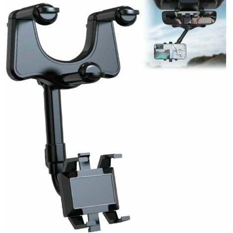 Supporto per telefono da auto con specchietto retrovisore, retrattile e girevole a 360°, per smartphone da 4-6,7 pollici. (1/4)