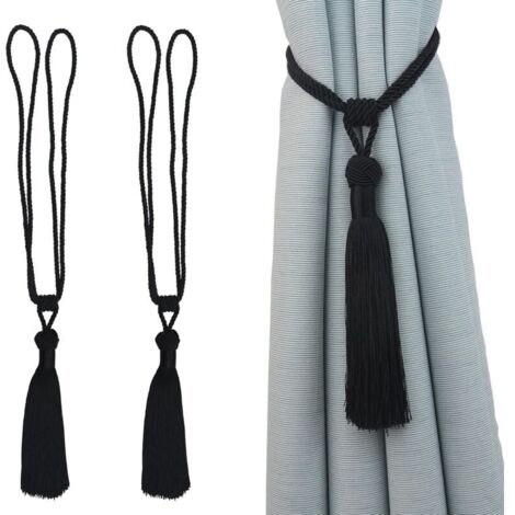 Confezione da 10 fermatende in corda fatti a mano con nappe per la decorazione di casa e ufficio (nero, 2) (1/4)