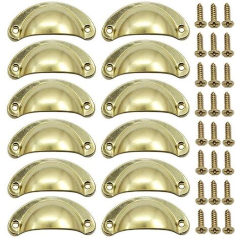 Maniglia per porta a conchiglia retrò da 12 pezzi, oro, 82 mm, maniglia per cassetti vintage con viti (1/4)