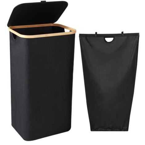 (Nero) Cesto portabiancheria, cesto portabiancheria da 100 l con coperchio e manici - Cesto portabiancheria sporca con sacco portabiancheria rimovibile - Cesto portabiancheria pieghevole di grande cap (1/4)