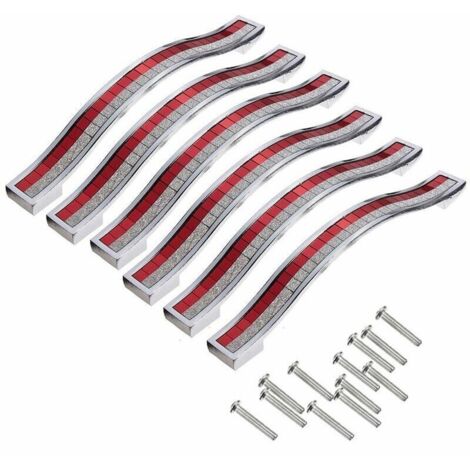 6 pezzi 96 mm maniglia per porta in cristallo decorazione pomello per mobili per mobili cassetti armadi pattumiera guardaroba argento rosso (1/4)