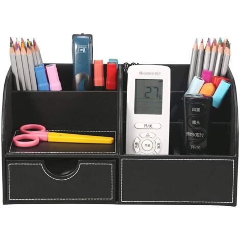 Organizer da scrivania in pelle PU a 7 scomparti, accessori da scrivania, scatola di raccolta, scatola portaoggetti per cancelleria, scatola per cancelleria da ufficio, nero (1/5)
