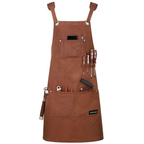 Grembiule da lavoro, grembiule da cucina multifunzionale, spalline regolabili, marrone (1/4)