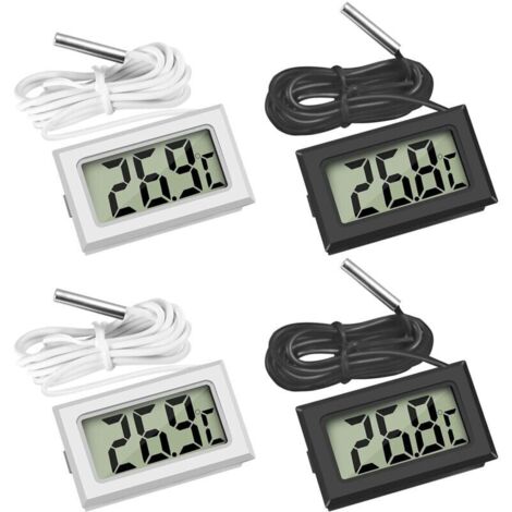 4 termometri per frigorifero, termometro digitale LCD con sonda impermeabile per frigorifero, congelatore e acquario (2 pezzi neri e 2 pezzi bianchi) (1/4)