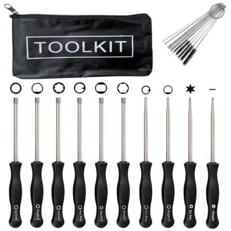 Kit di strumenti per la regolazione del carburatore, 10 cacciaviti per piccoli motori a due tempi, strumento di regolazione del decespugliatore, 10 cacciaviti + borsa con cerniera + spazzola (1/4)