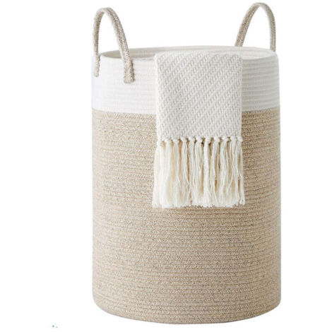 Cesto portabiancheria in corda di cotone, pieghevole, intrecciato, da 58 litri, per riporre coperte, organizzazione della lavanderia, camera da letto, cesto portabiancheria marrone (1/4)