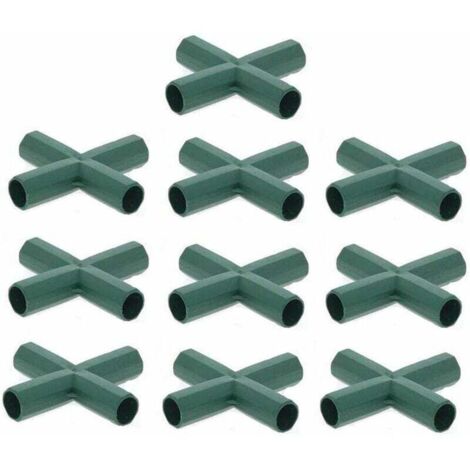 10 connettori per telaio di serra per giardino, gabbie per frutta, recinzioni, telaio di serra, connettori (16 mm, piatti / 4 fori) (1/4)