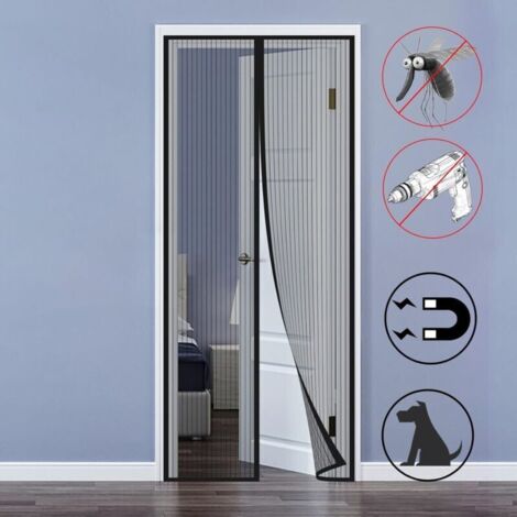 Zanzariera magnetica per finestre, 120x210 cm, anti-mosche, su misura, senza fori, per interni/patio/porta d'ingresso scorrevole, nera (1/4)