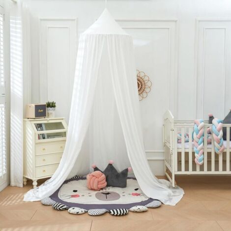 Baldacchino per letto per bambini, tenda rotonda con zanzariera, baldacchino a cupola, tenda da letto per principessa, decorazione per cameretta per bambine, bianco. (1/4)