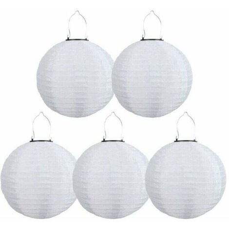 Confezione da 5 lanterne solari a LED, impermeabili, per esterni, da giardino, chiesa, cortile, decorazione per feste (bianco, 30 cm) (1/4)