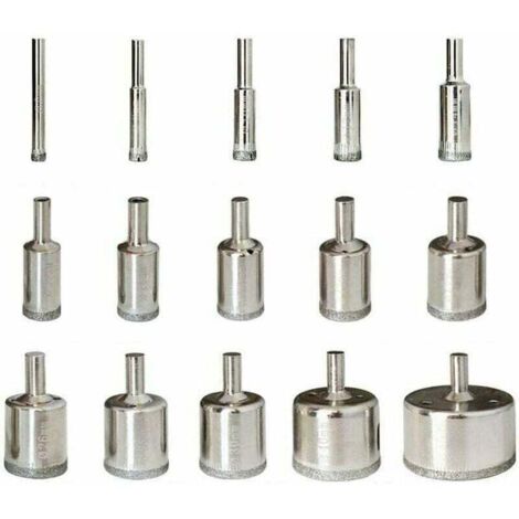Set di 15 punte da trapano diamantate da 6-50 mm, seghe a tazza, punte da trapano diamantate, taglierine in acciaio al carbonio per vetro, ceramica, porcellana, marmo, piastrelle, granito (1/4)