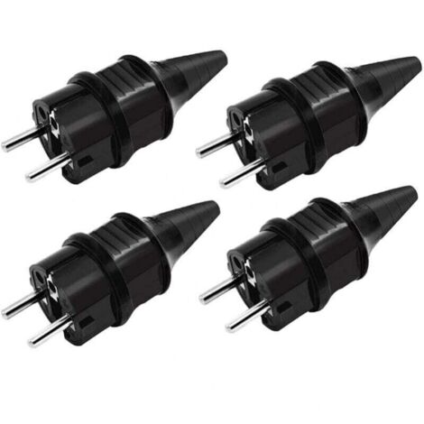 Spine di ricambio, prese elettriche standard maschio, 4 spine elettriche con contatto di terra in gomma (250 V/16 A), prese di corrente impermeabili IP44, nere (1/4)