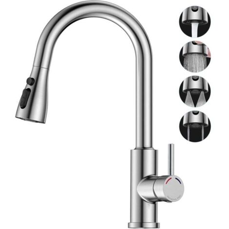 Rubinetto da cucina con miscelatore estensibile - Miscelatore per lavello da cucina PRO Pull Down con 4 modalità di getto, rotazione a 360° (1/4)