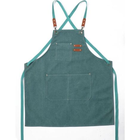 Grembiuli da cucina con tasche grandi, grembiule in tela con schienale per uomo e donna, cucina, grembiule resistente e regolabile in qualità professionale, verde smeraldo (1/4)