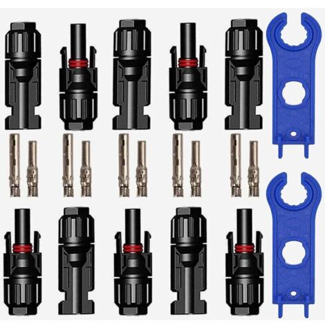 5 Pairs Connecteur PV, Connecteur Solaire Photovoltaïque AVCE Clés Hexagonales, Connecteurs Electriques Solaire Etanche Mâle + Femelle pour Panneaux Solaires Cable Accessories, Noir (1/4)