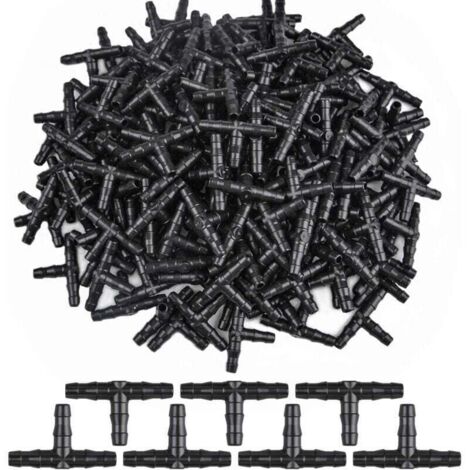 300 pezzi connettori a T a 3 vie, tre per gocciolatore con barbiglio, connettore a T per irrigazione, adattatore per tubo da giardino, raccordo per irrigatore, sistema di tubi a goccia con barbiglio d (1/4)