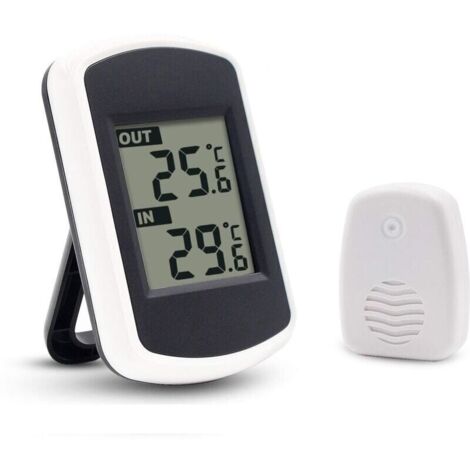 Termometro digitale LCD wireless per interni ed esterni, mini sensore di temperatura ambiente, piccolo e preciso tester meteorologico per casa, camera da letto e ufficio, bianco (1/4)
