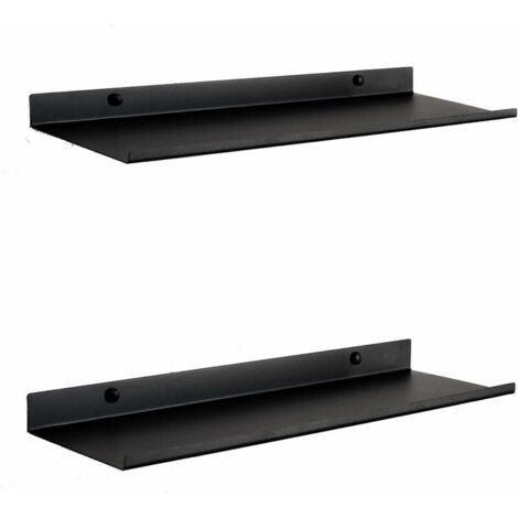 Mensola da parete sospesa nera, set di 2 mensole da parete in metallo da 50 cm, fissaggio invisibile per libri, oggetti, decorazione da parete per bagno, soggiorno, cucina, camera da letto o ufficio. (1/4)