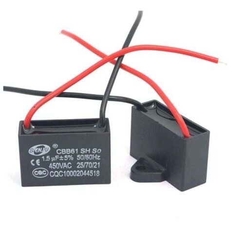 Condensatore di funzionamento del motore della ventola CBB61 450 V CA 50/60 Hz, 2 pezzi, 1,5 uF (1/3)