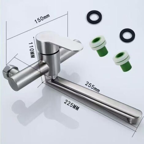 Rubinetto da cucina a parete, girevole a 360° per lavello da cucina, acqua calda e fredda, fori di montaggio regolabili, braccio girevole da 23 cm, spazzolato (senza tubi) (1/5)