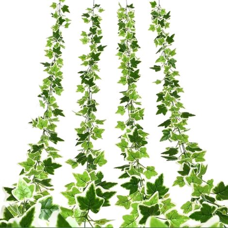 4 pezzi di foglie verdi di edera di seta, ghirlande di edera artificiale, pianta di edera artificiale, per ufficio, cucina, giardino, decorazione murale per feste di matrimonio (1/4)