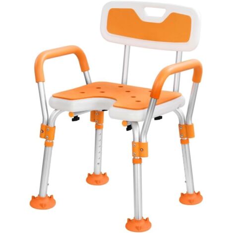 Sedia da doccia regolabile in altezza con braccioli antiscivolo e cuscino di seduta, per anziani, disabili e donne incinte. Robusto telaio in alluminio che supporta fino a 127 kg. (1/5)