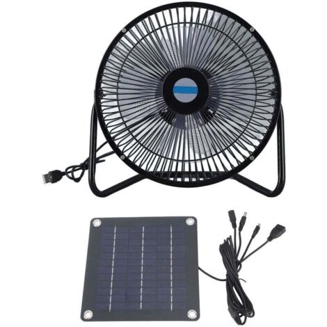 Ventilatore alimentato da pannello solare da 10 W, 8 pollici, pannello solare USB portatile, per campeggio all'aperto, polli, cani, animali domestici, case (1/4)